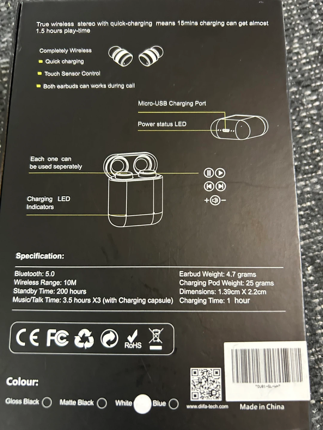 DIIFA WS-T2 True Wireless Stereo Earbuds - Black - photo 2