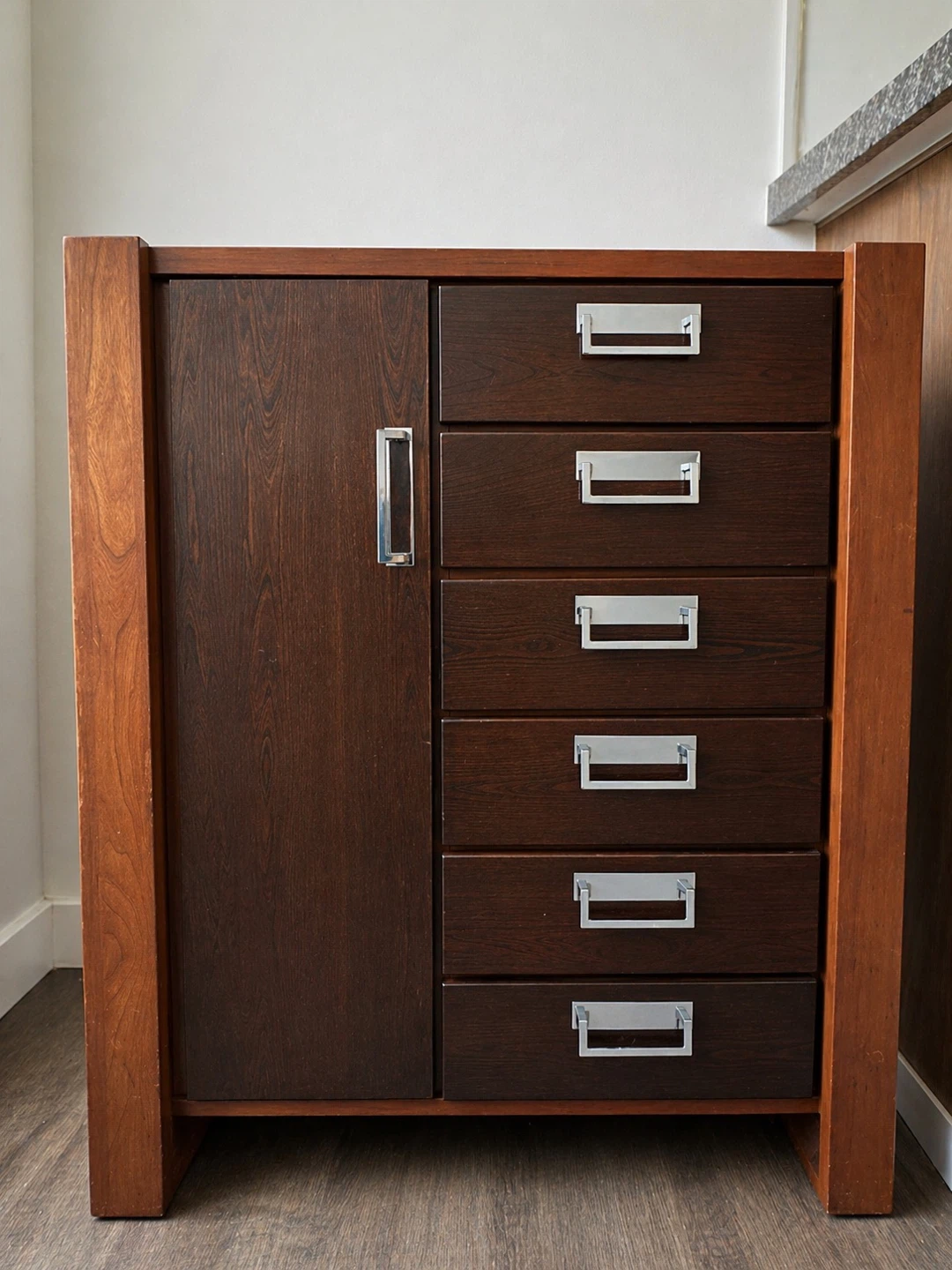 Dark Wood Cabinet with 6 Drawers