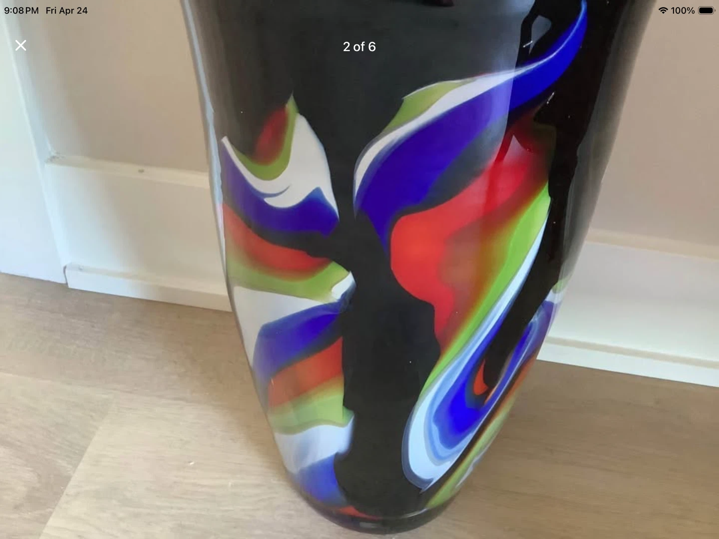 Lg Vt Hand Blown Murano Style Art Glass 2 Handled Vase 🐞 - photo 2