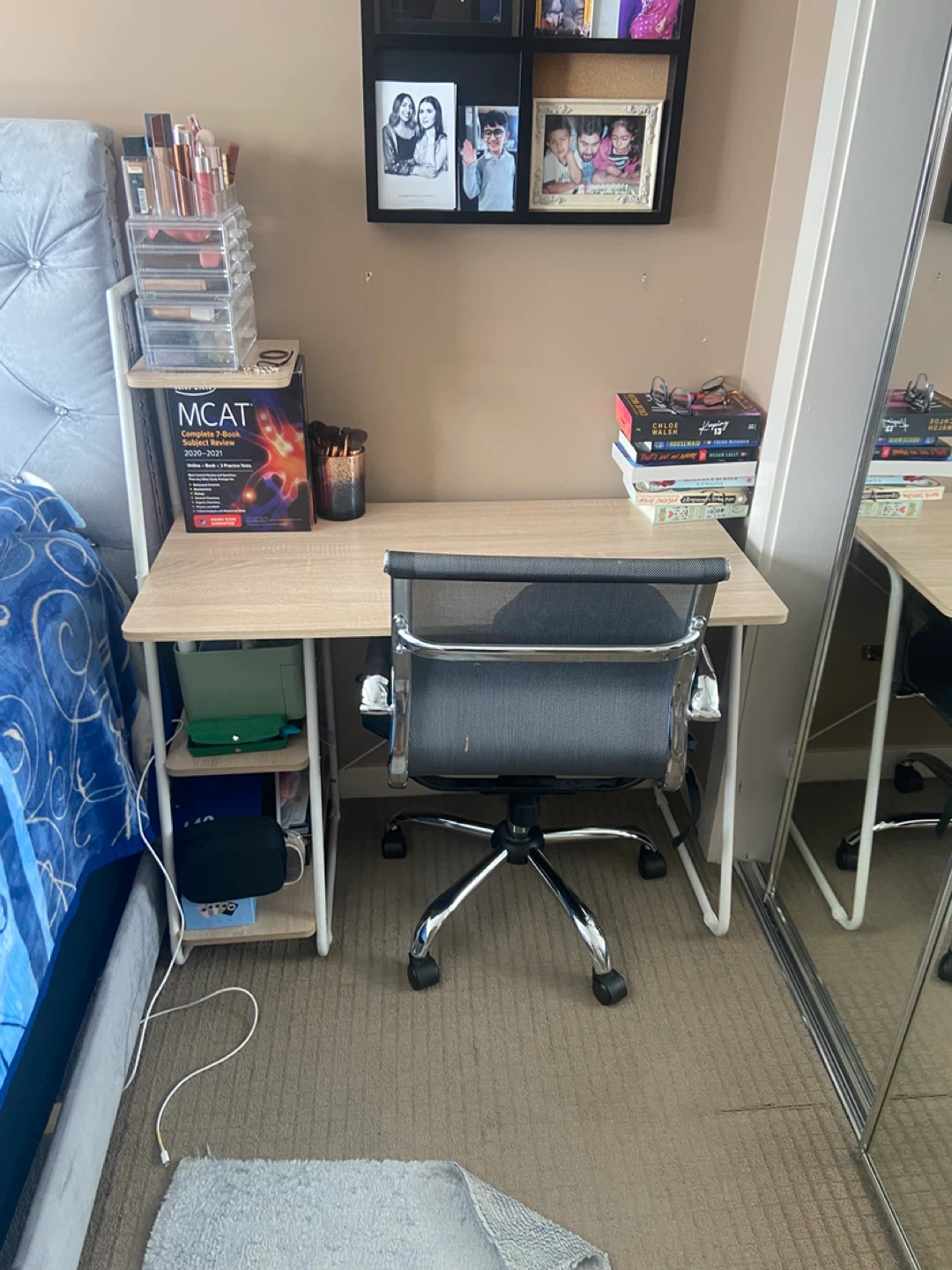 Light Wood Desk with Storage Shelves