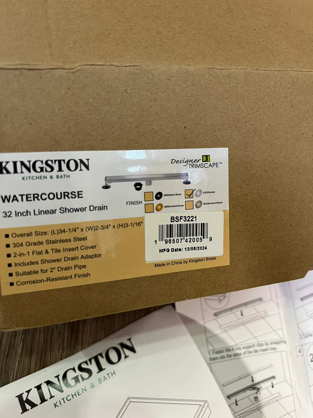 Kingston Brass Watercourse 32 Inch Linear Shower Drain