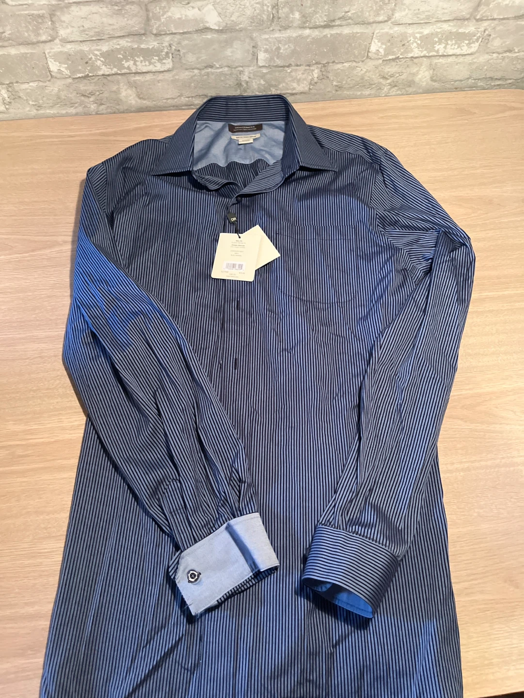 Denver Hayes Slim Fit Navy Striped Dress Shirt XLT