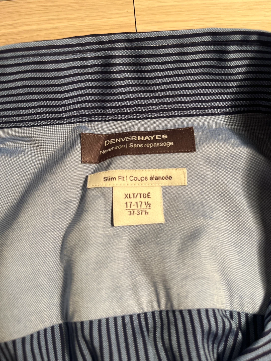 Denver Hayes Slim Fit Navy Striped Dress Shirt XLT - photo 4