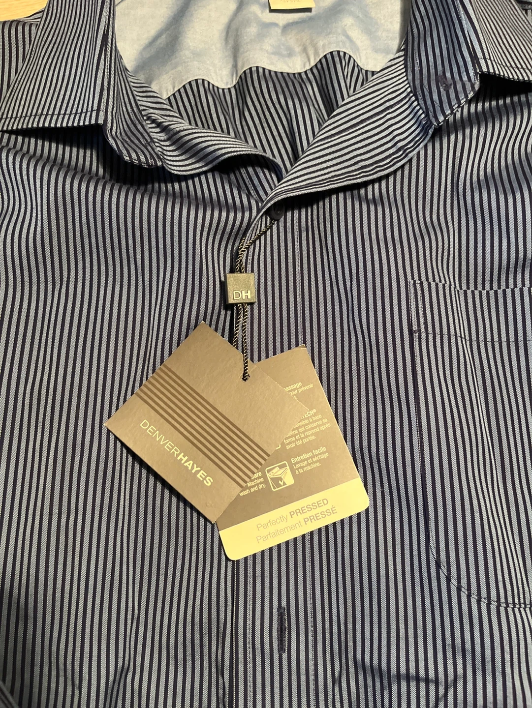 Denver Hayes Slim Fit Navy Striped Dress Shirt XLT - photo 3