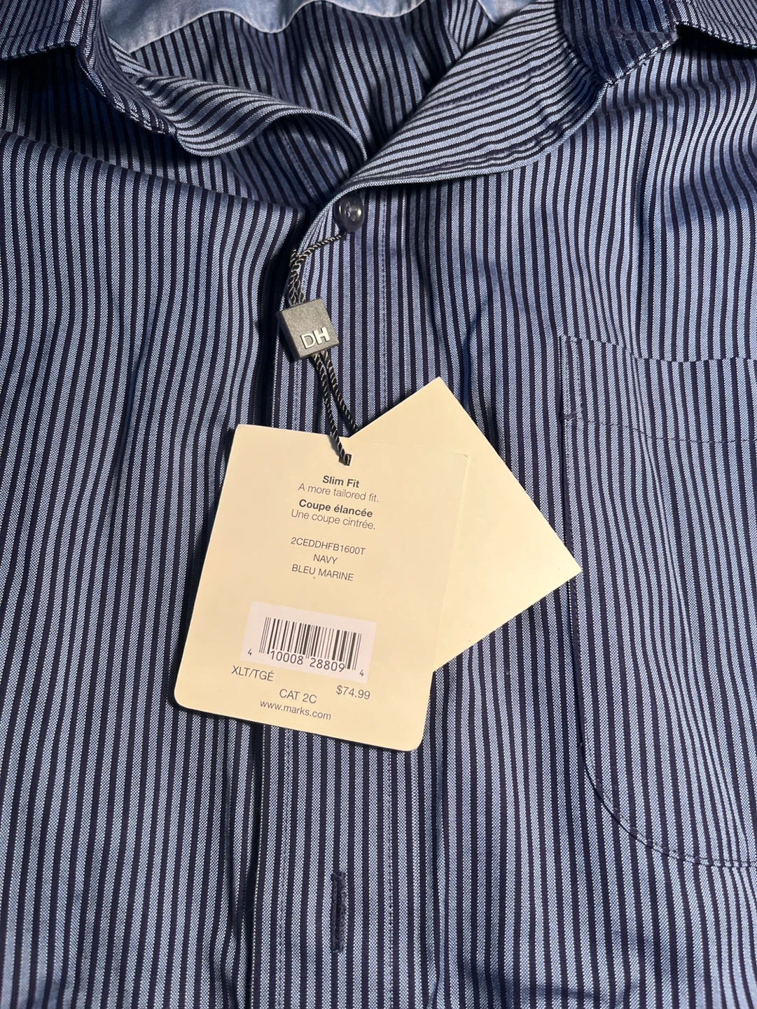 Denver Hayes Slim Fit Navy Striped Dress Shirt XLT - photo 2