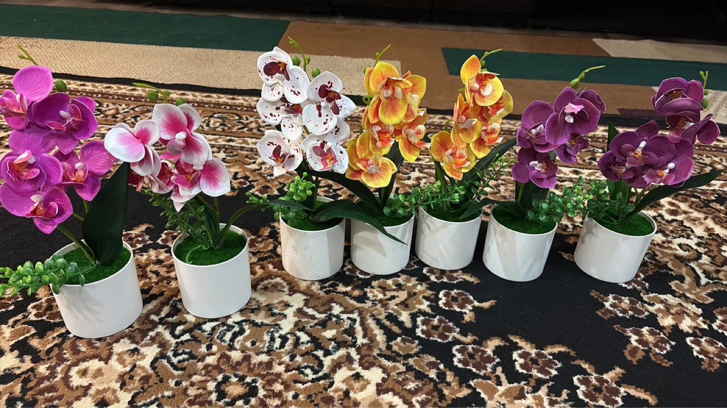 Artificial Orchid Plant in White Pot
