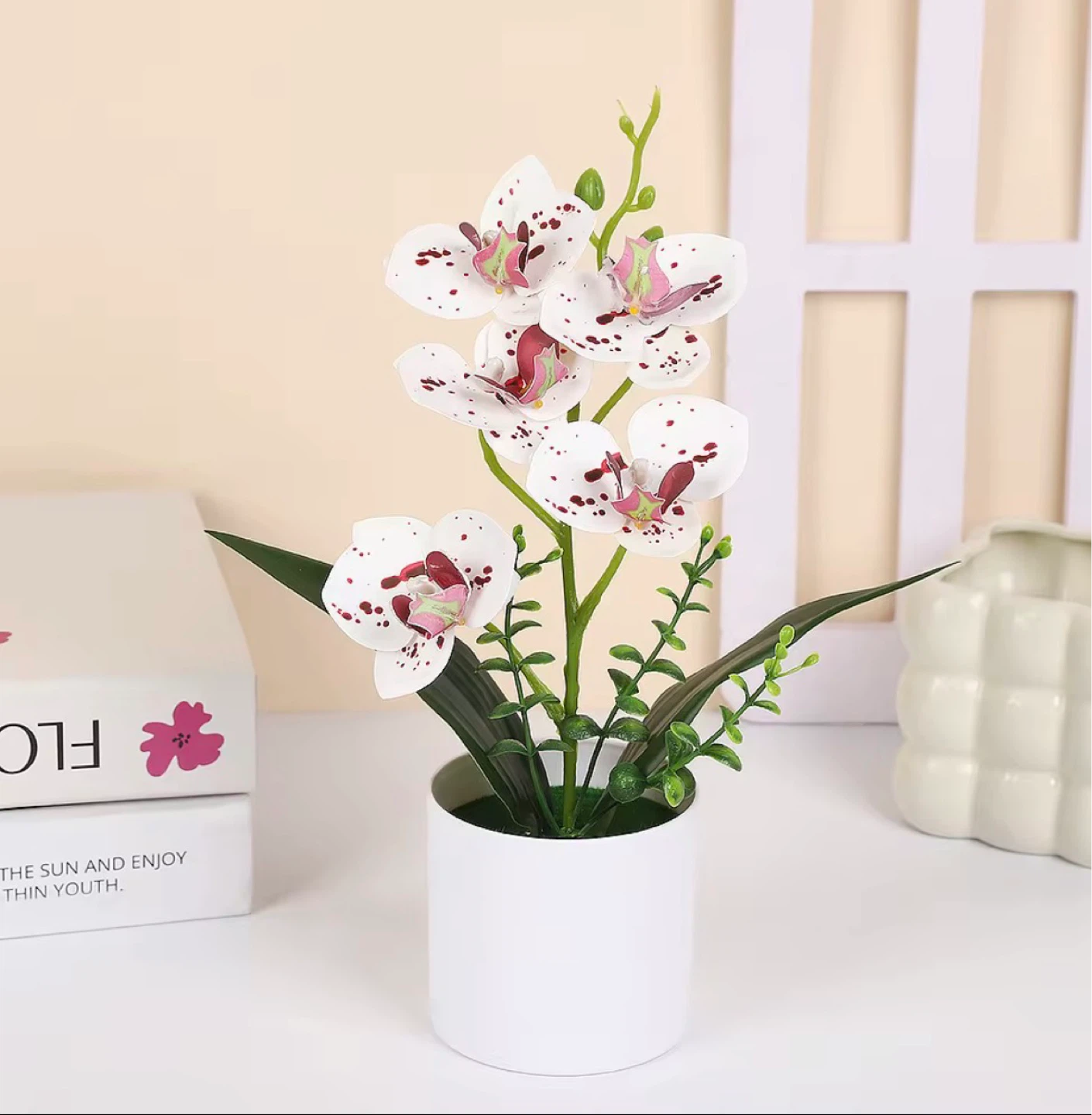Artificial Orchid Plant in White Pot - photo 2
