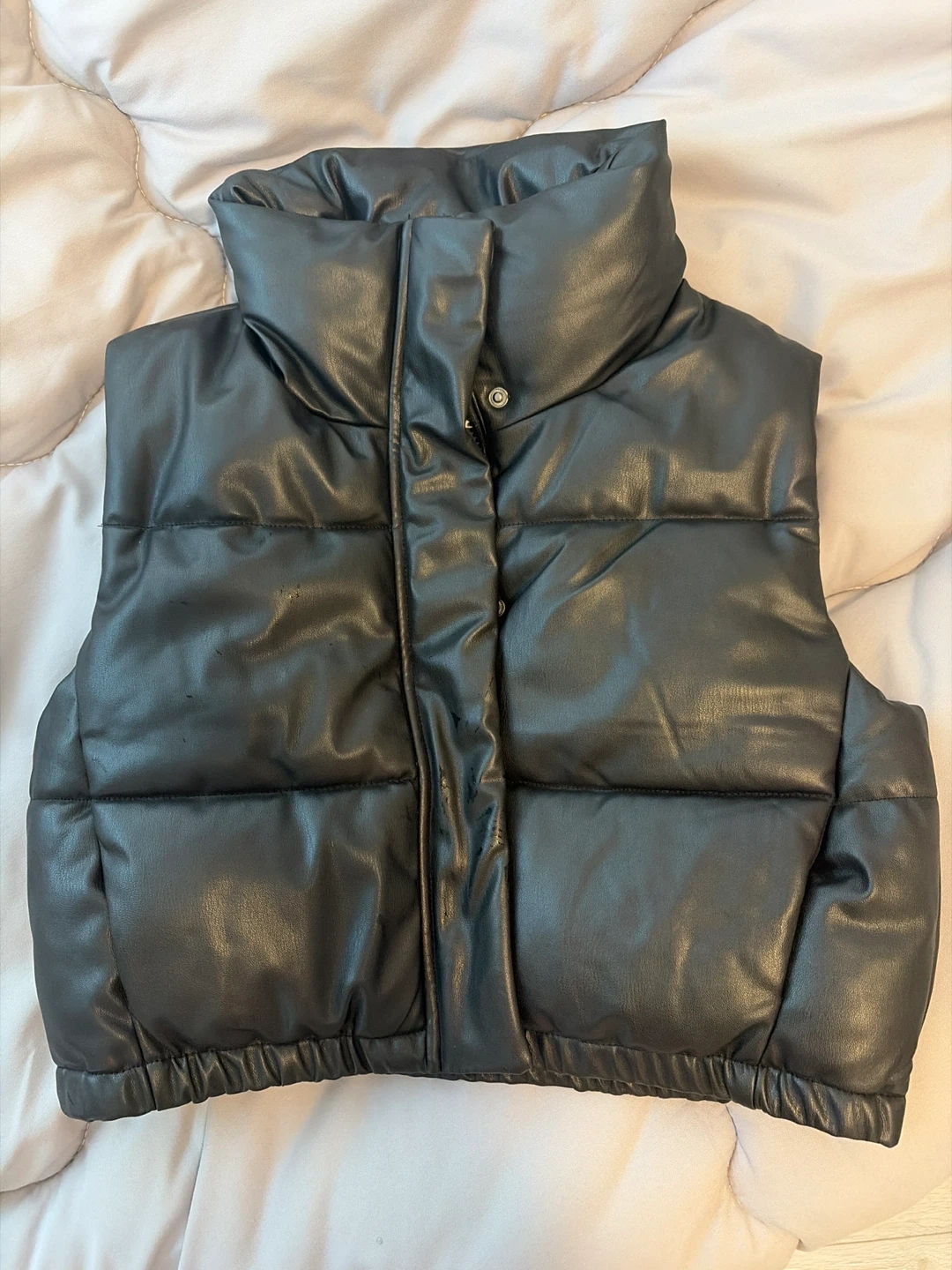 Zara Black Faux Leather Puffer Vest