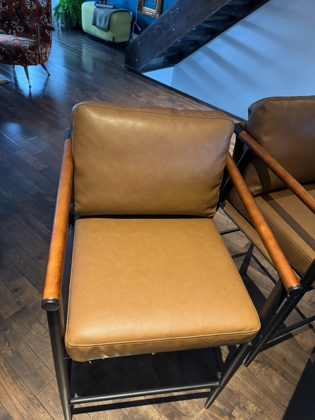 Two Brown Faux Leather Bar Stool Set- New - photo 2