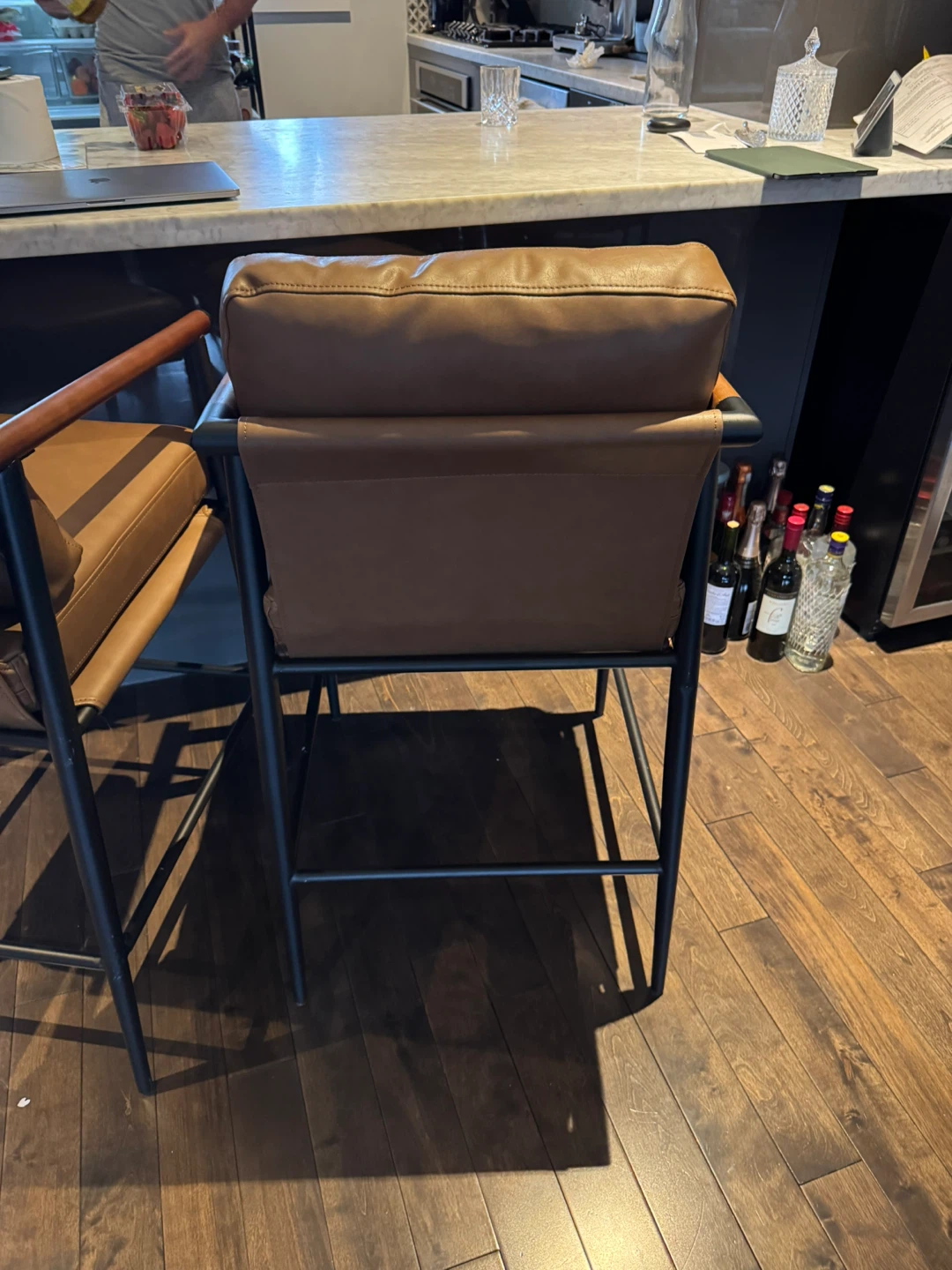 Two Brown Faux Leather Bar Stool Set- New - photo 3
