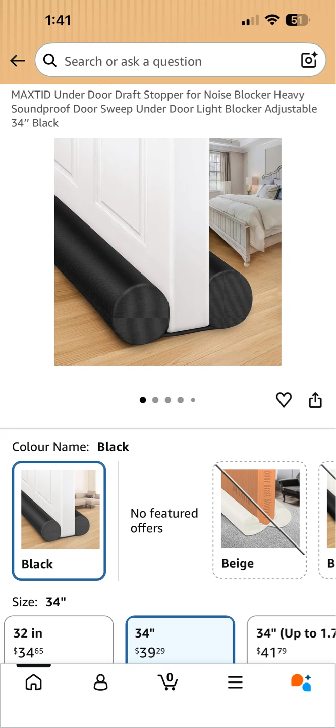 MAXTID Under Door Draft Stopper - Adjustable 34" Black