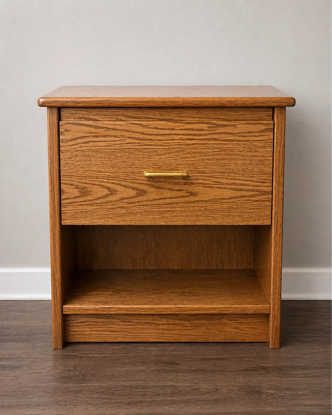Solid Wood Nightstand with Drawer and Shelf