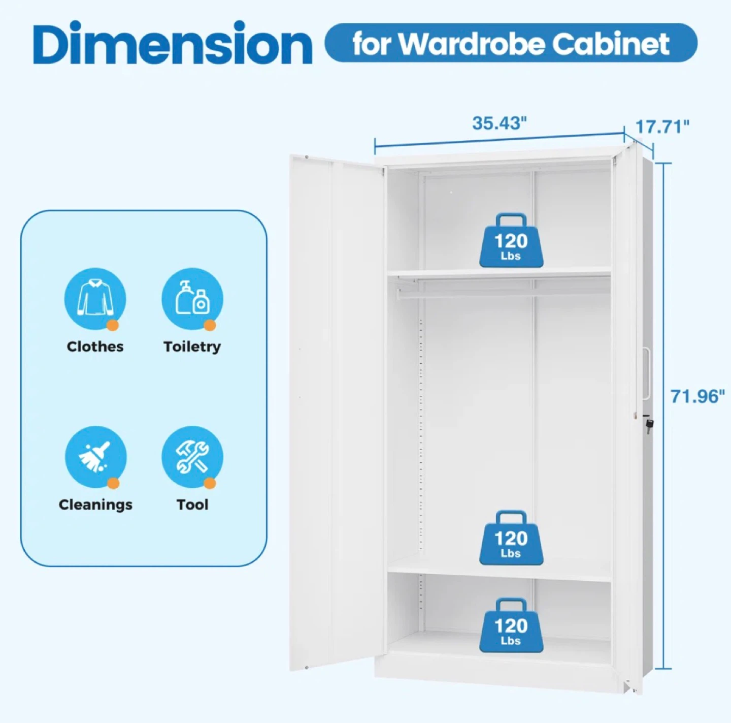 Wayfair 36" Wide Metal Wardrobe Cabinet with Lock - White - photo 4