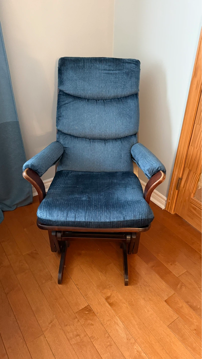 Blue Glider Rocking Chair with Wooden Frame
