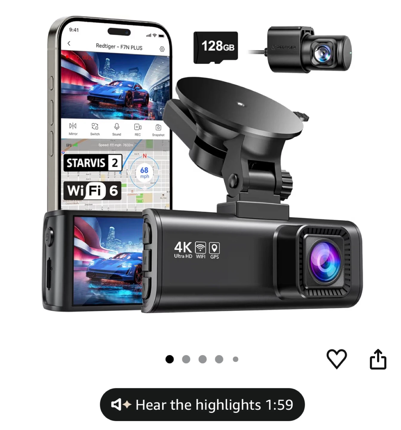 Redtiger F7N PLUS 4K Dash Cam with 128GB SD Card