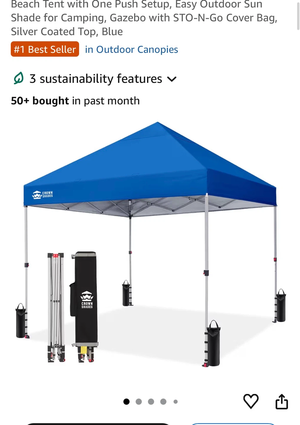 Crown Shades Blue Beach Tent Gazebo with Cover Bag