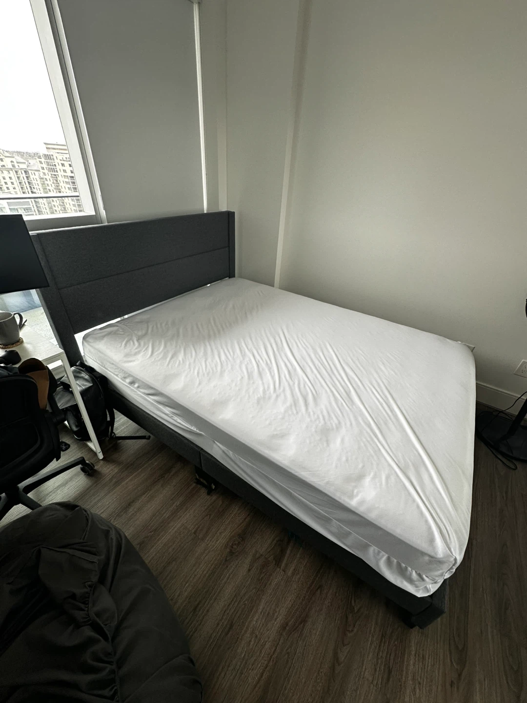 Grey Queen Upholstered Bed Frame and mattress - photo 2