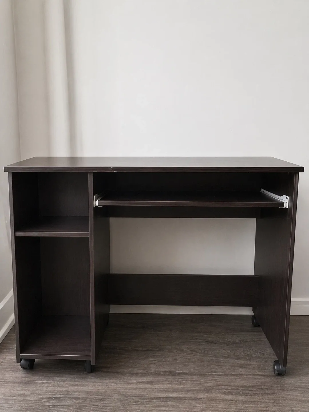 Dark Brown Computer Desk with Keyboard Tray and Shelves