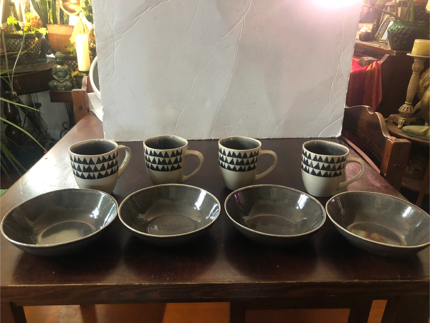 Coffee Mug and Bowl Set. Gray/Cream.  Like new
