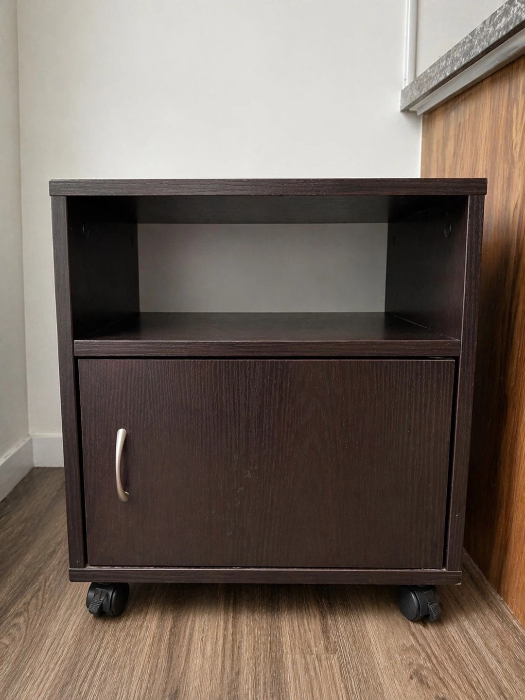 Dark Brown 2-Tier Storage Cabinet with Door and Wheels
