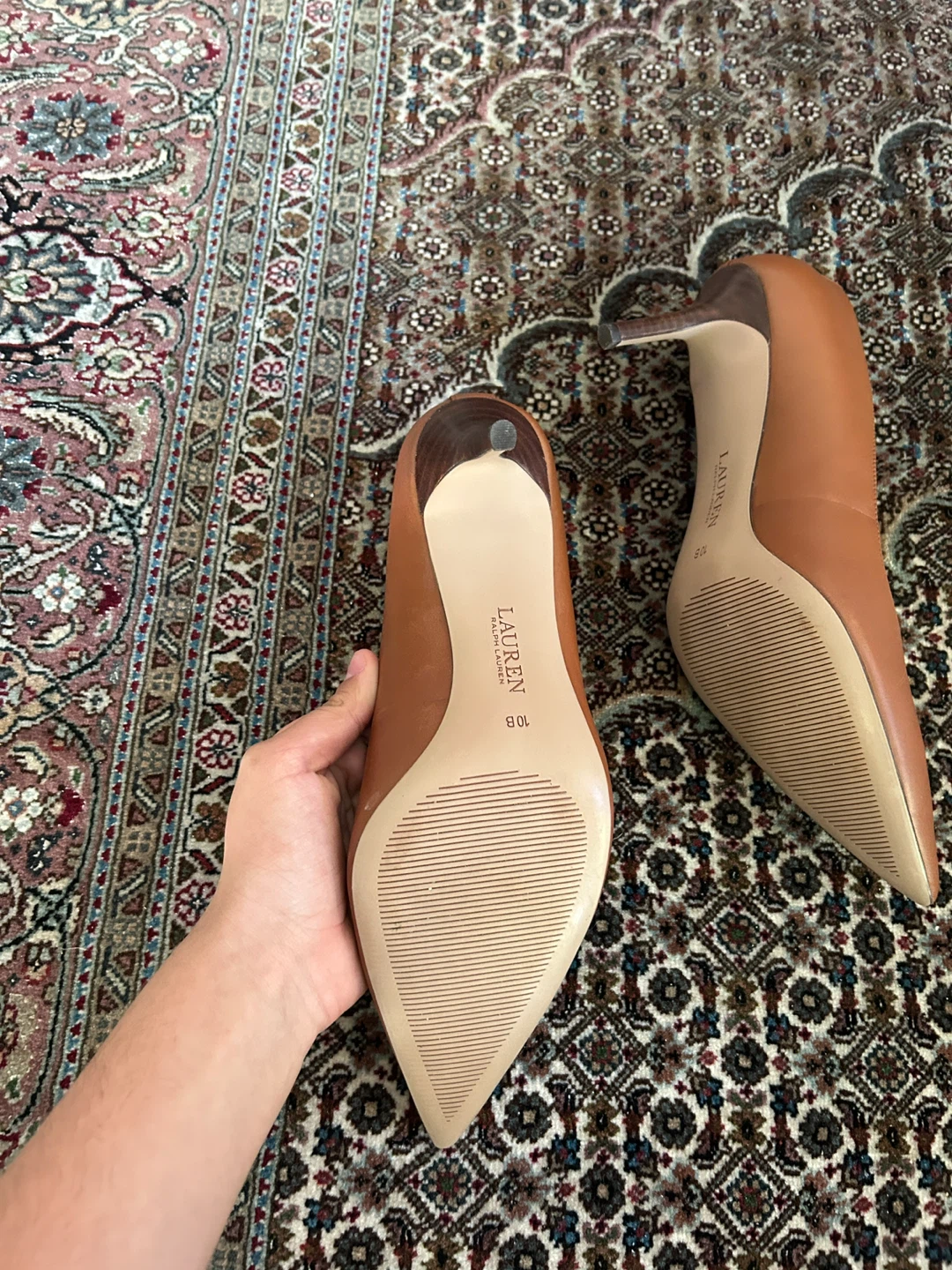 Lauren Ralph Lauren Brown Leather Pointed Toe Heels Size 10B - photo 5