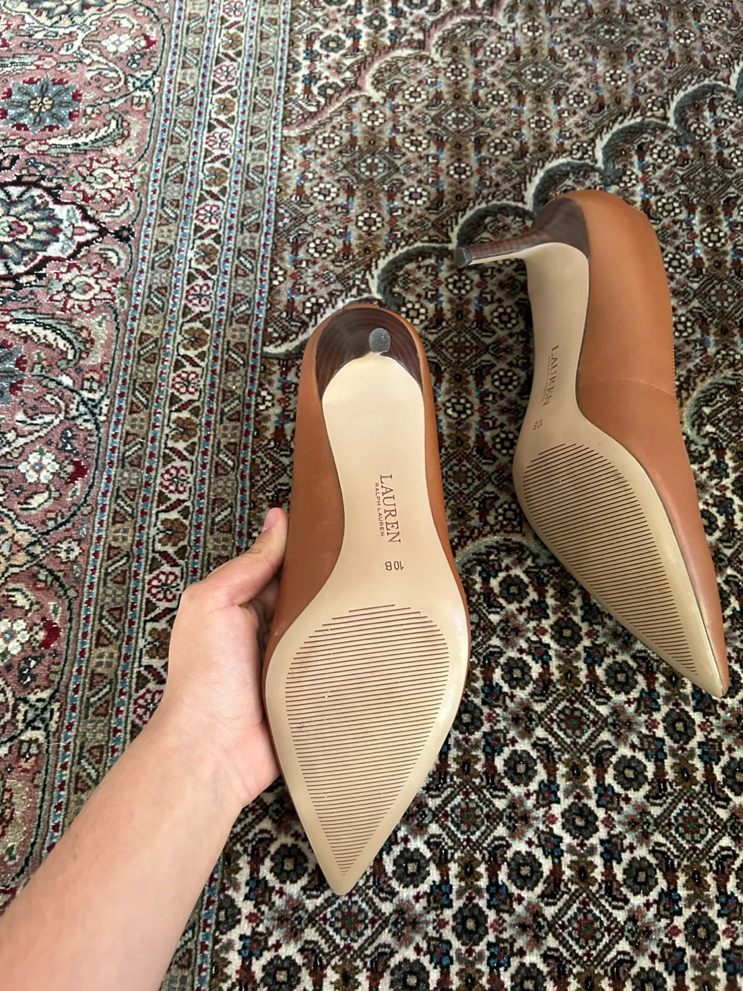 Lauren Ralph Lauren Brown Leather Pointed Toe Heels Size 10B - photo 4