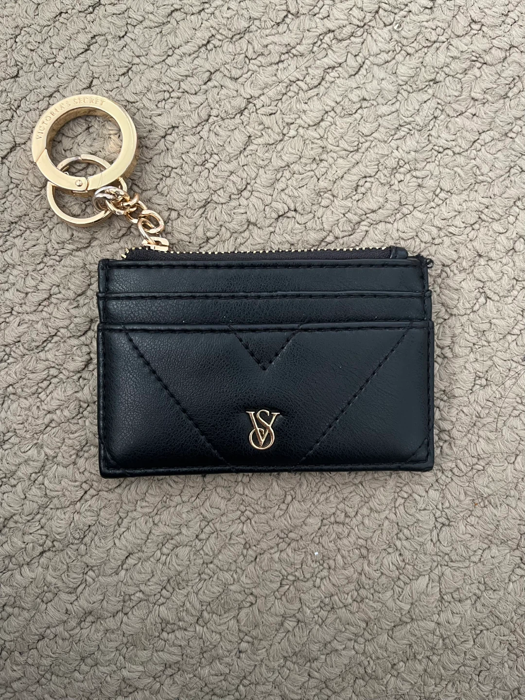 Victoria's Secret Black Quilted Cardholder with Keychain
