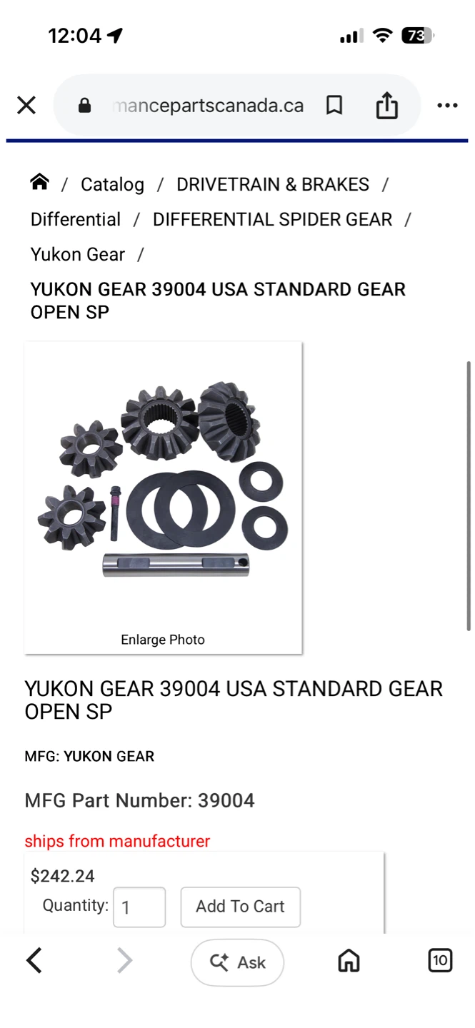 Dodge 39004 USA Standard Gear Spider Gear Set - photo 3