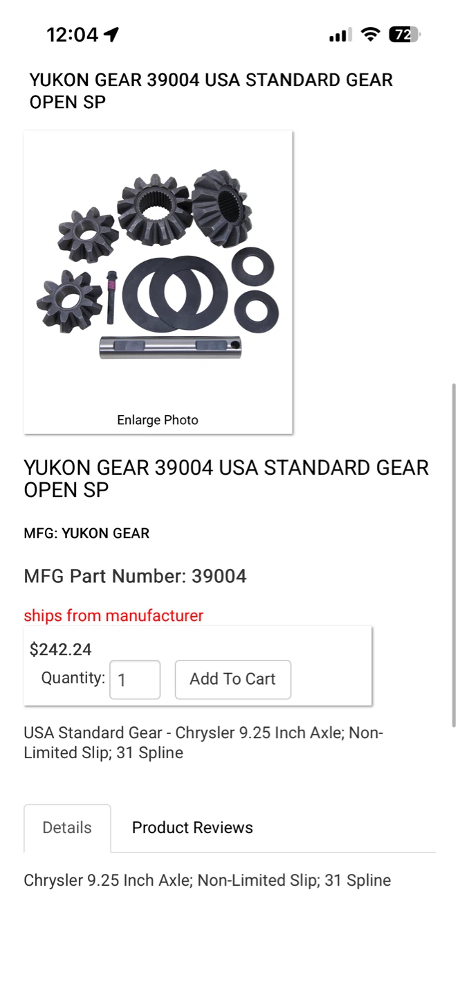 Dodge 39004 USA Standard Gear Spider Gear Set - photo 4