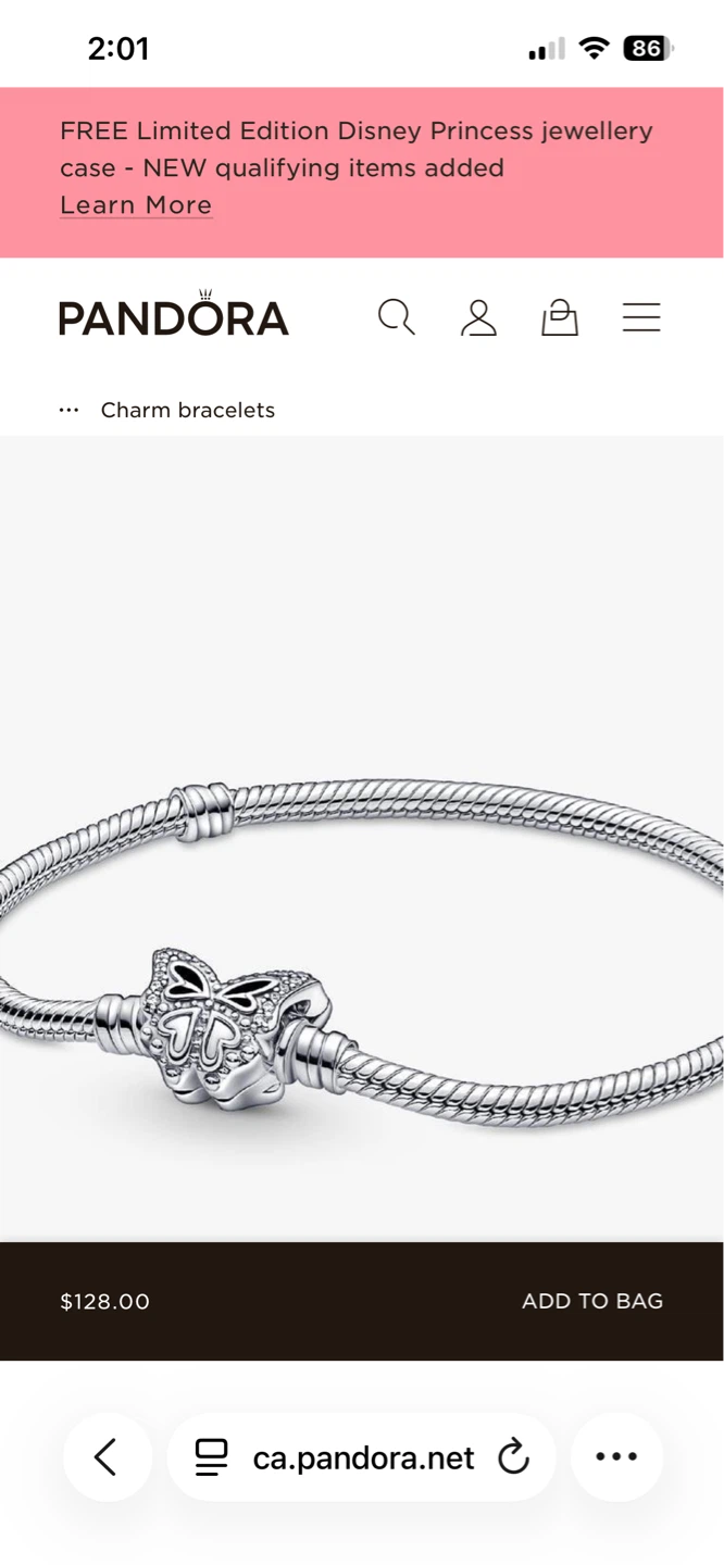 Pandora Sterling Silver Butterfly Charm Bracelet