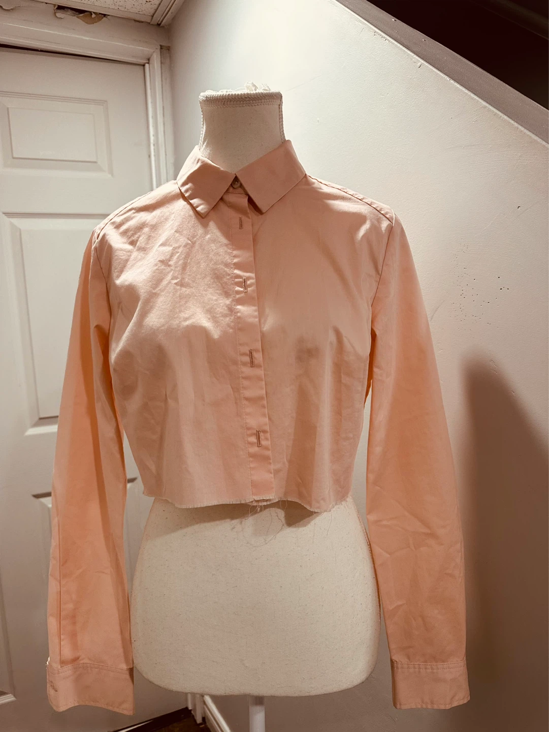 Peach Cropped Button-Up Shirt