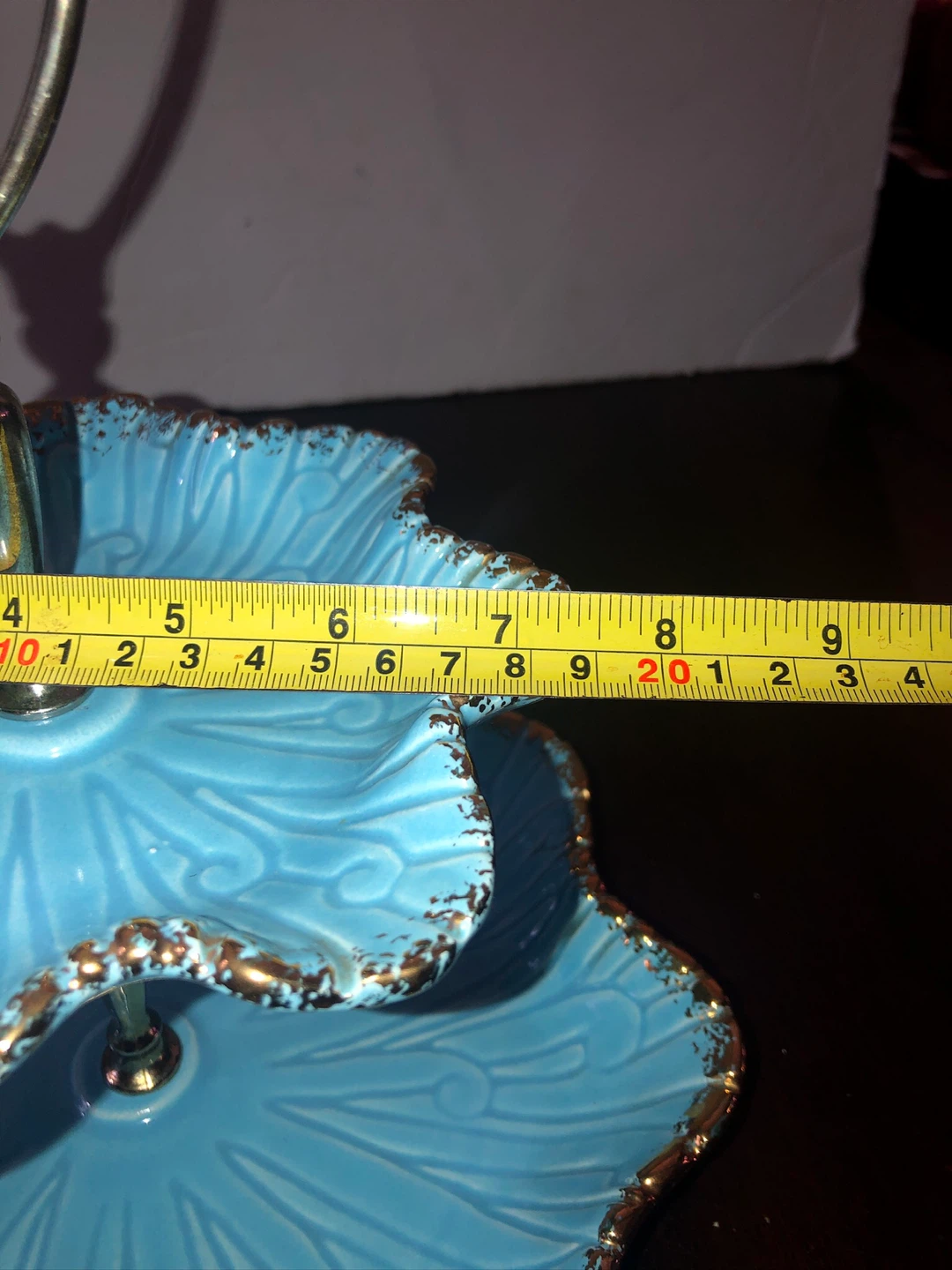 Vintage Teal & Gold Two Tiered Serving Platter. Like New. - photo 4