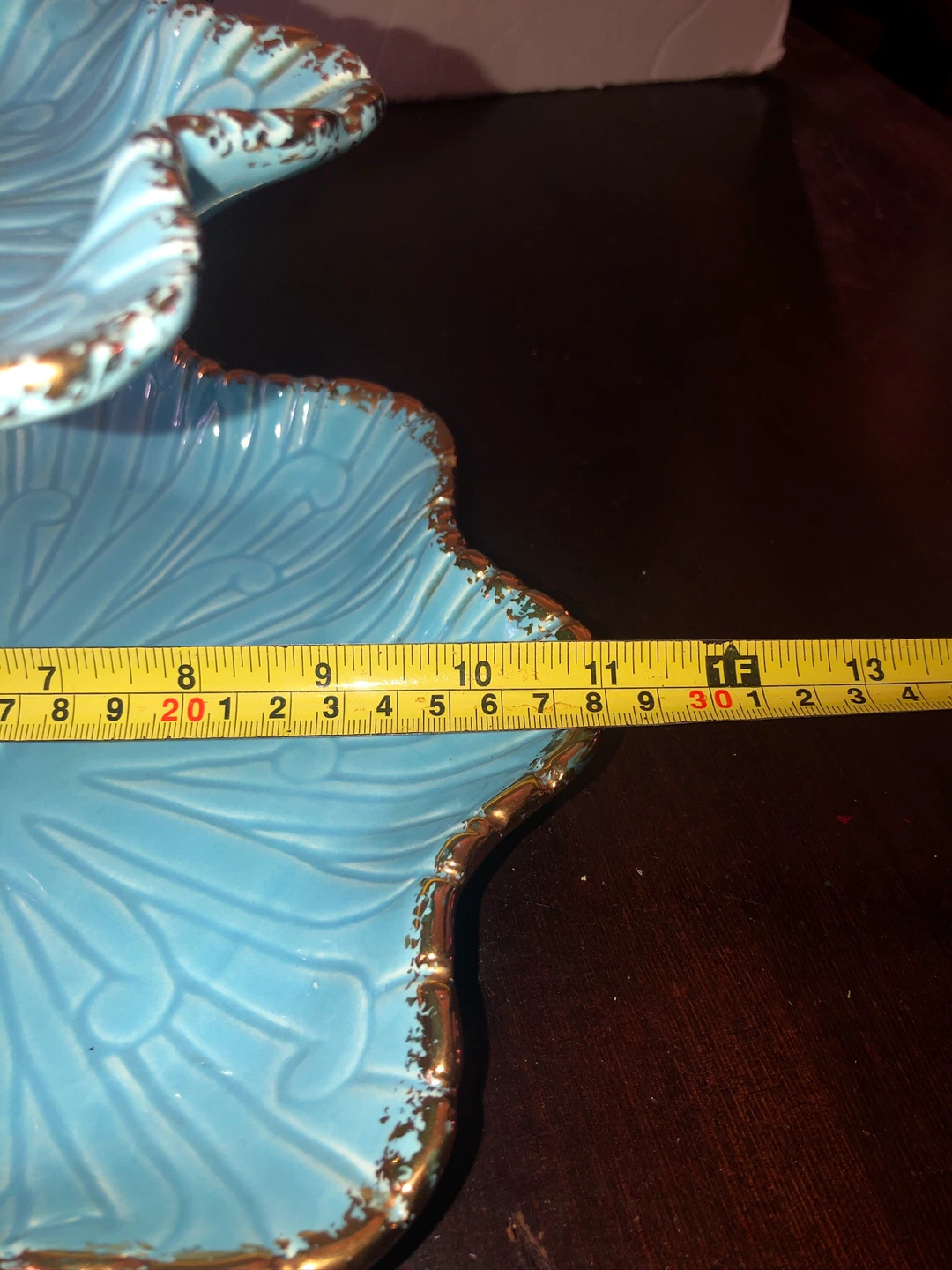 Vintage Teal & Gold Two Tiered Serving Platter. Like New. - photo 3
