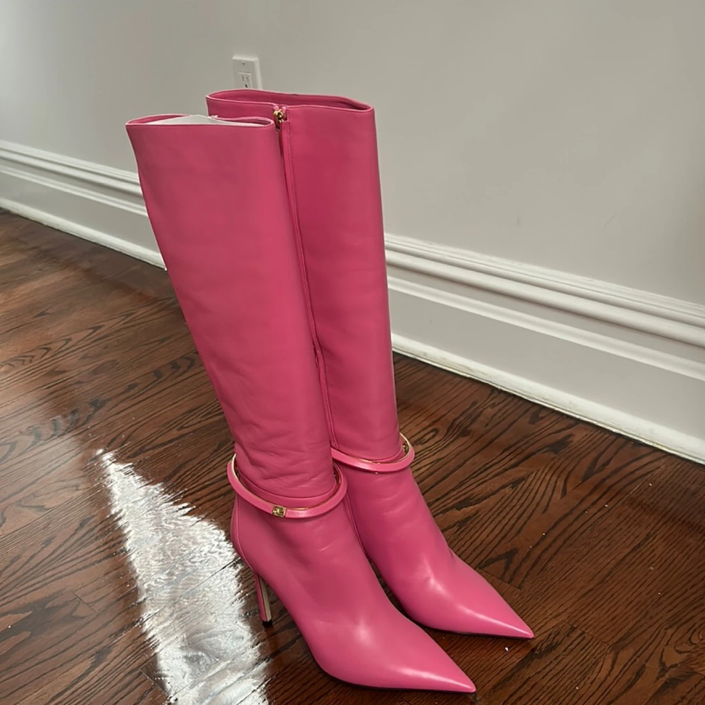 Jimmy Choo Pink Leather Knee-High Boots - Size 39