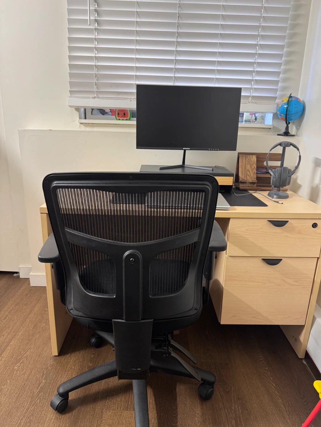 Wooden work table with Black Mesh Office Chair