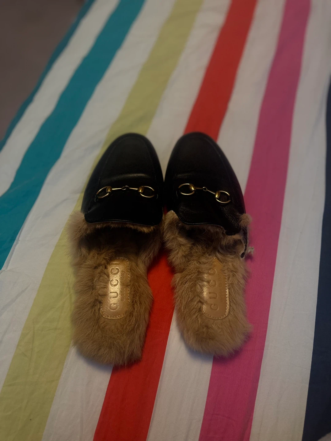 Gucci Black Leather Fur Lined Mules Size 37 - photo 4