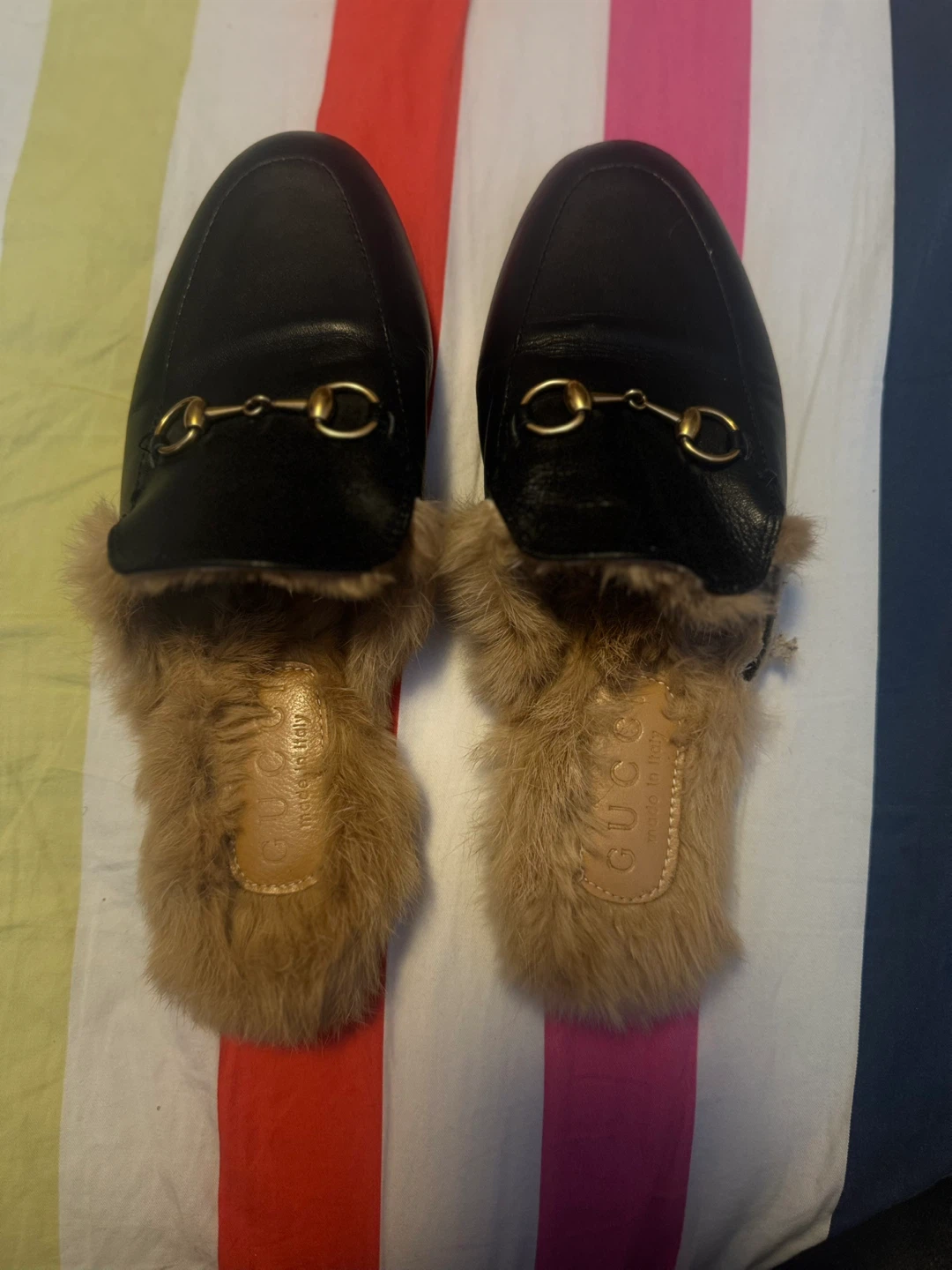Gucci Black Leather Fur Lined Mules Size 37 - photo 3