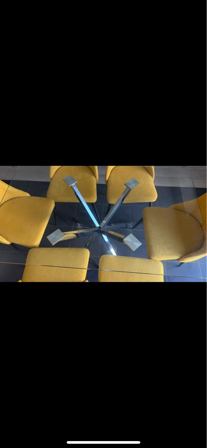Glass Top Dining Table with 6 mustard Chairs - photo 2
