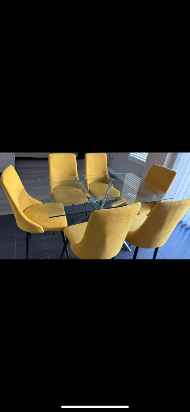 Glass Top Dining Table with 6 mustard Chairs - photo 3