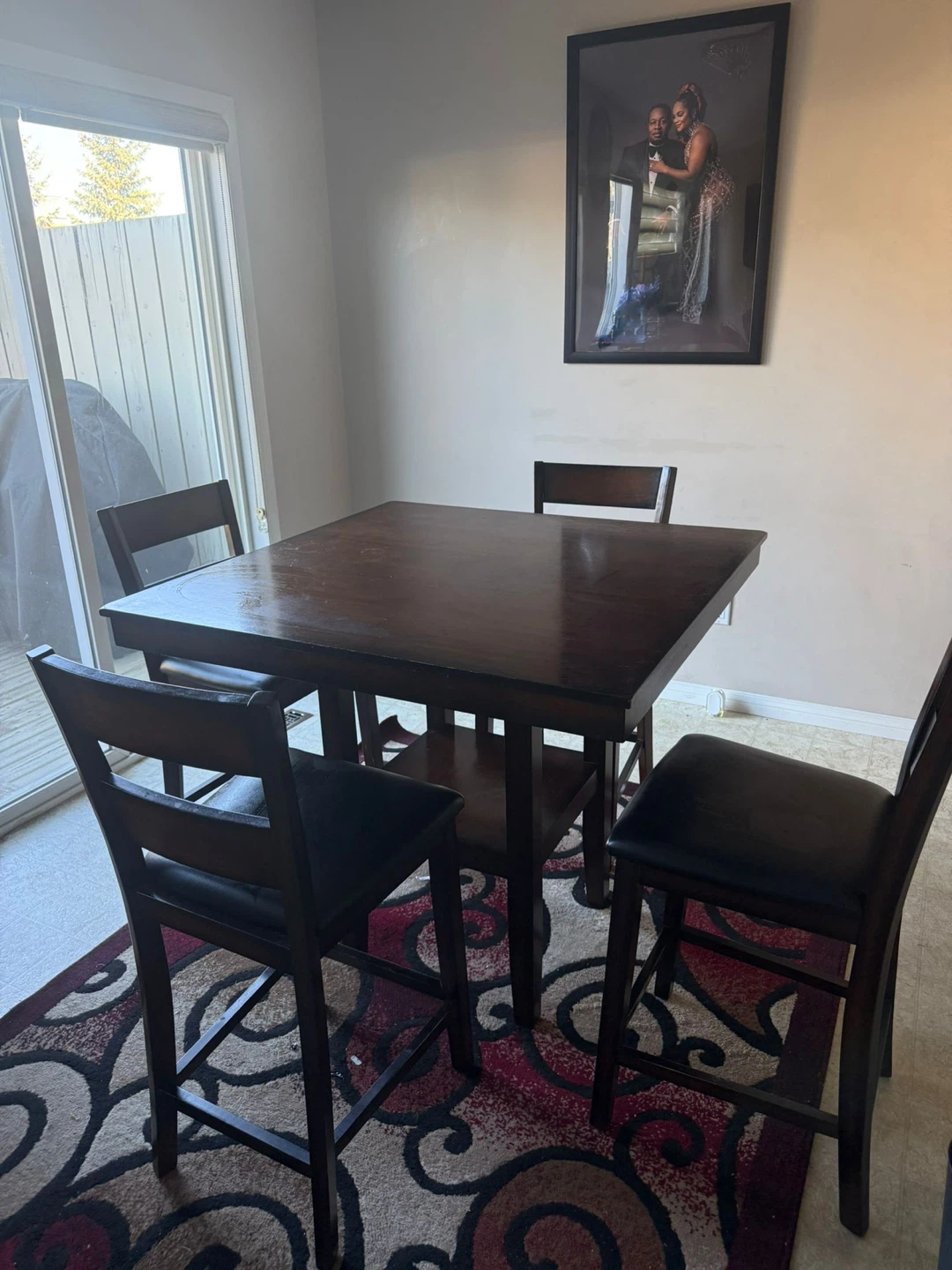 Dark Wood Counter Height Dining Set with 4 Chairs