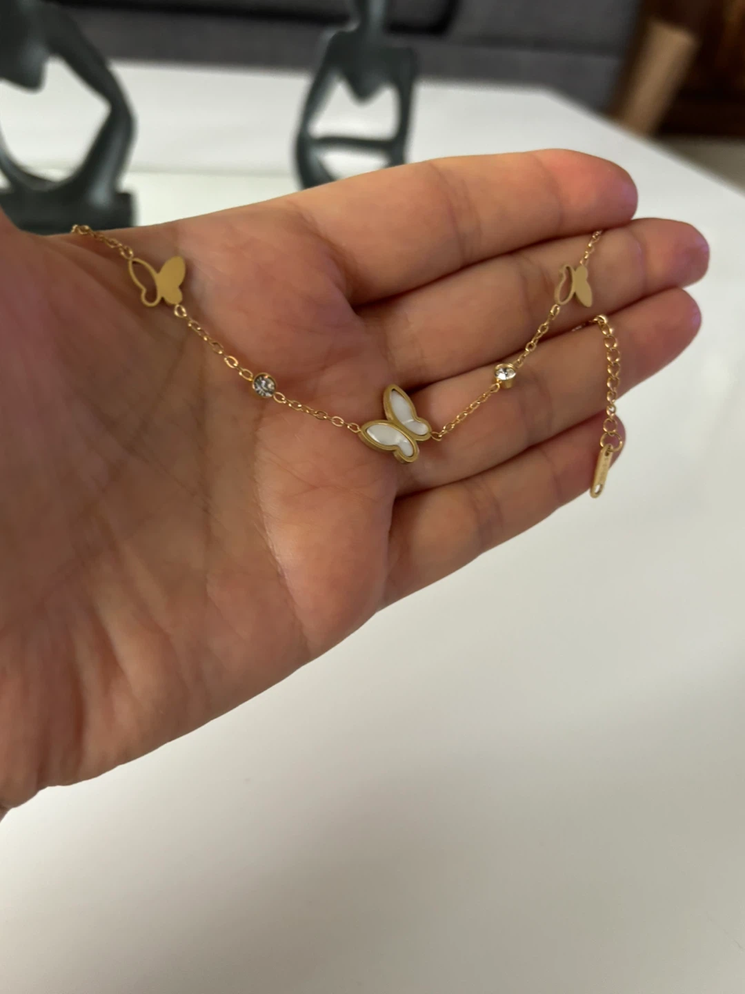 Gold plated tone butterfly bracelet with crystals - photo 2