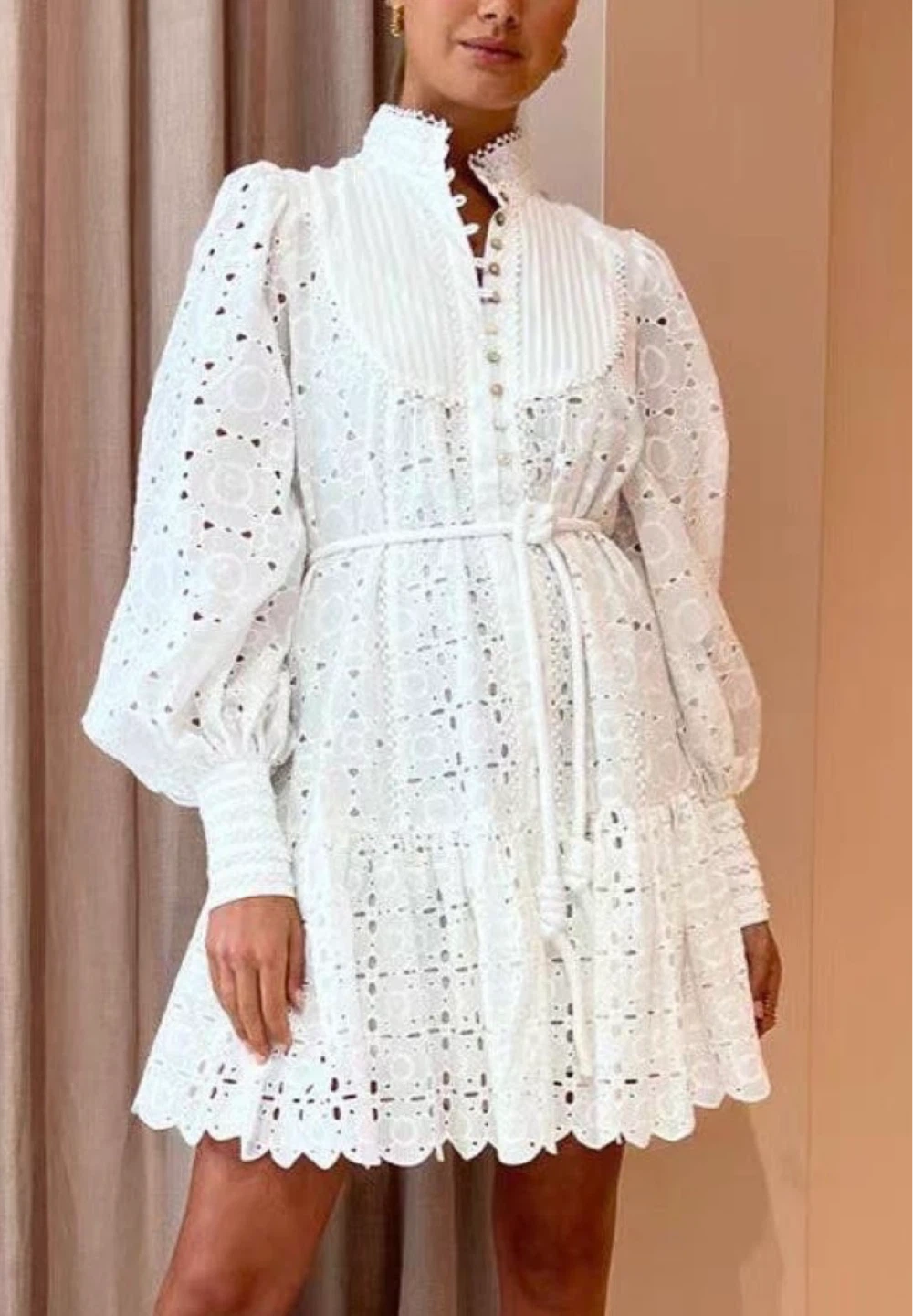 White Broderie Anglaise Mini Dress with Belt