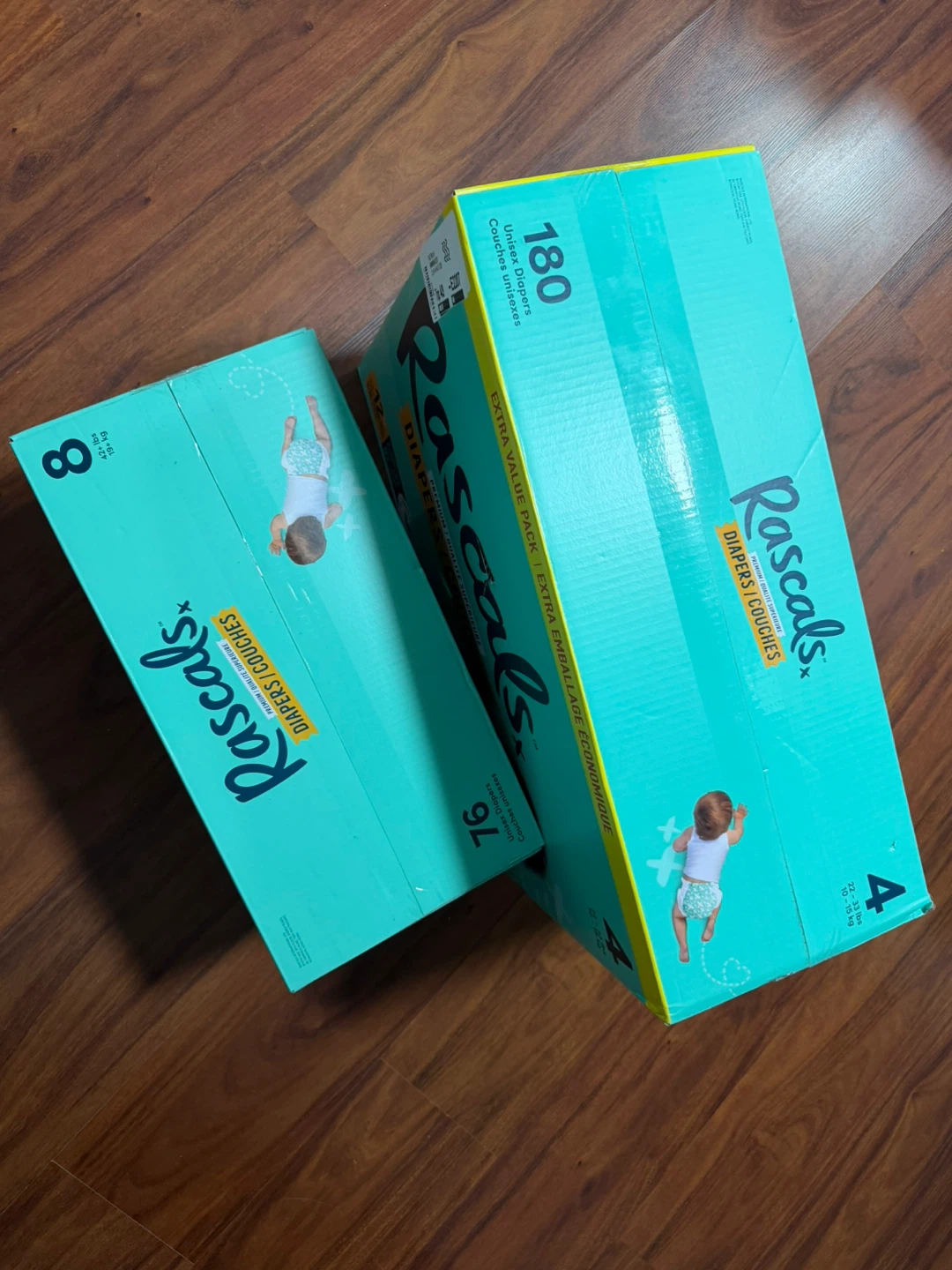 Unopened Rascals Premium Diapers - Size 4 & Size 8