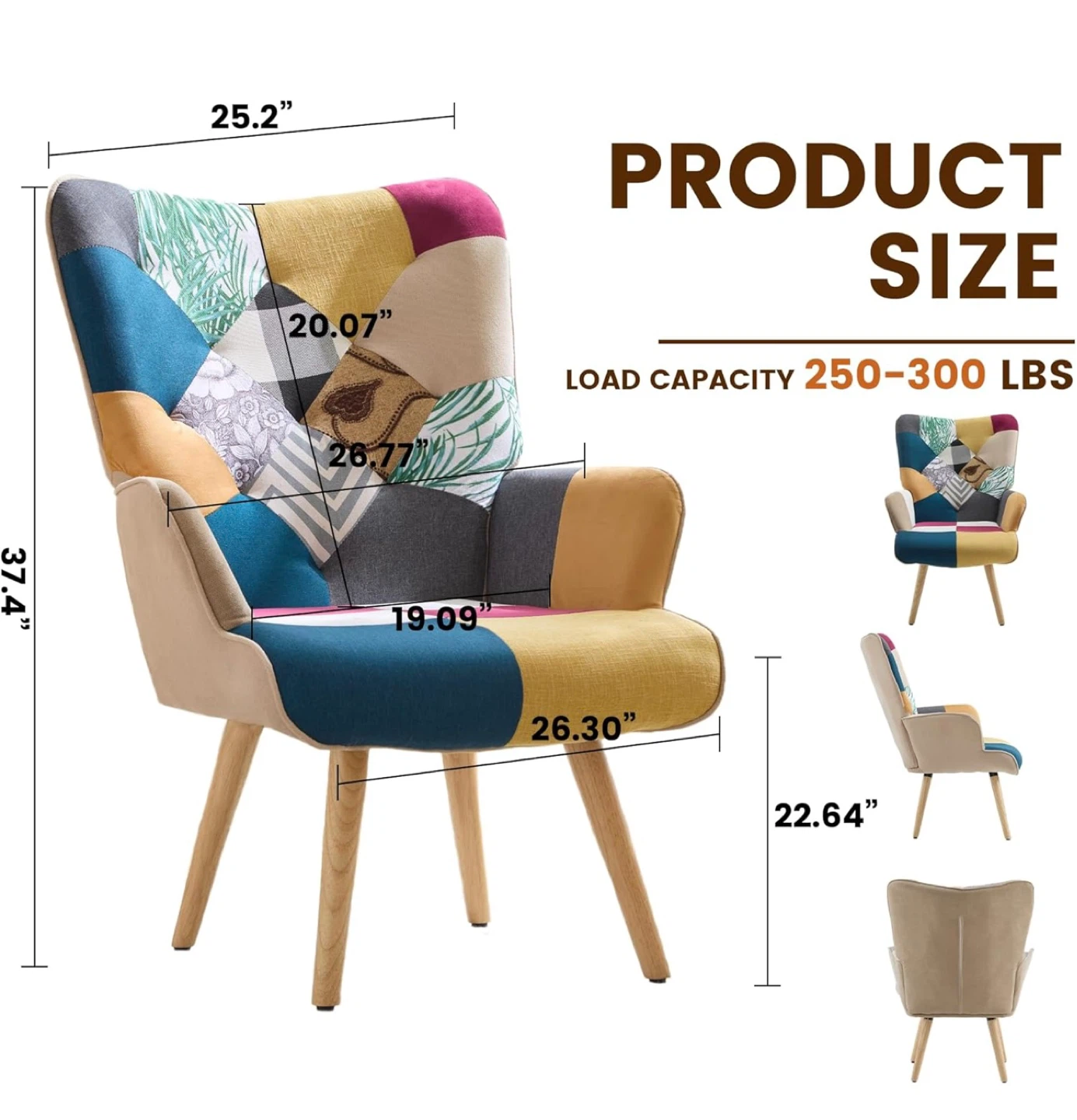 Accent Chair - Soft Fabric, Solid Wood - photo 2
