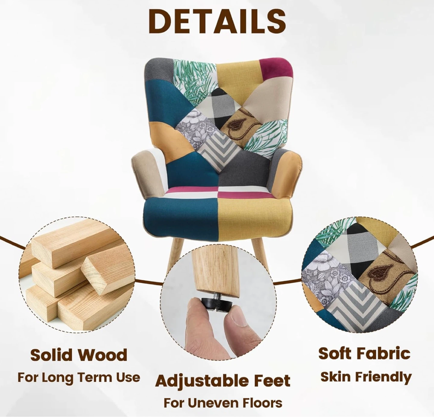 Accent Chair - Soft Fabric, Solid Wood - photo 3