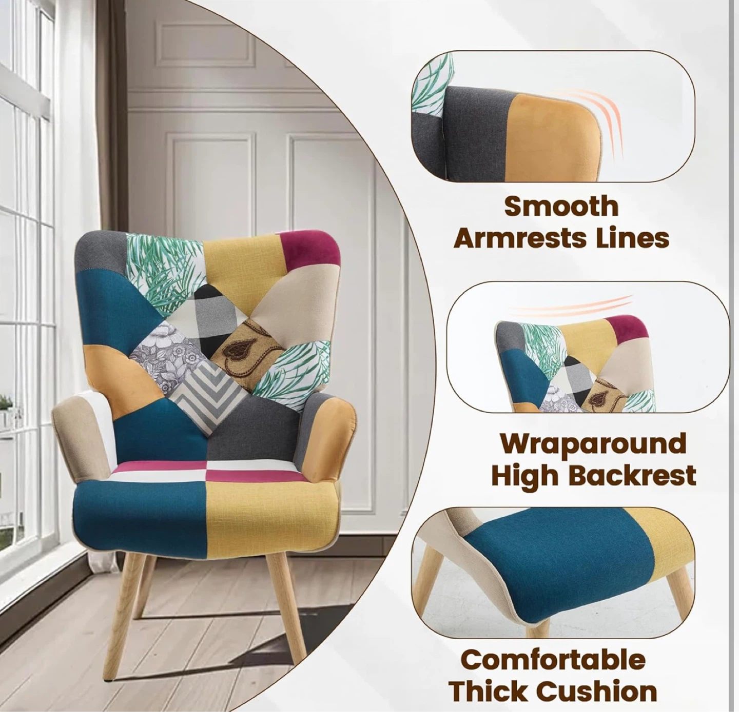Accent Chair - Soft Fabric, Solid Wood - photo 4