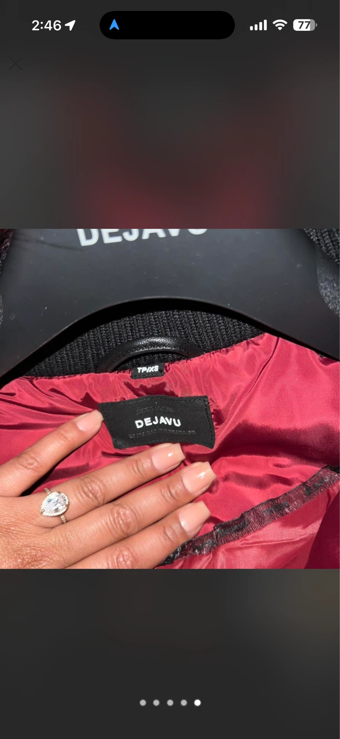 DEJAVU Red Puffer Coat with Black Leather Sleeves and Fur Trim - photo 3