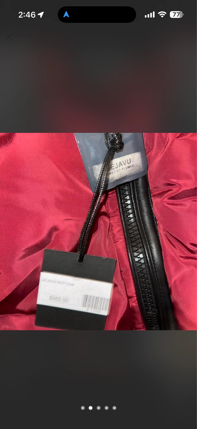DEJAVU Red Puffer Coat with Black Leather Sleeves and Fur Trim - photo 4