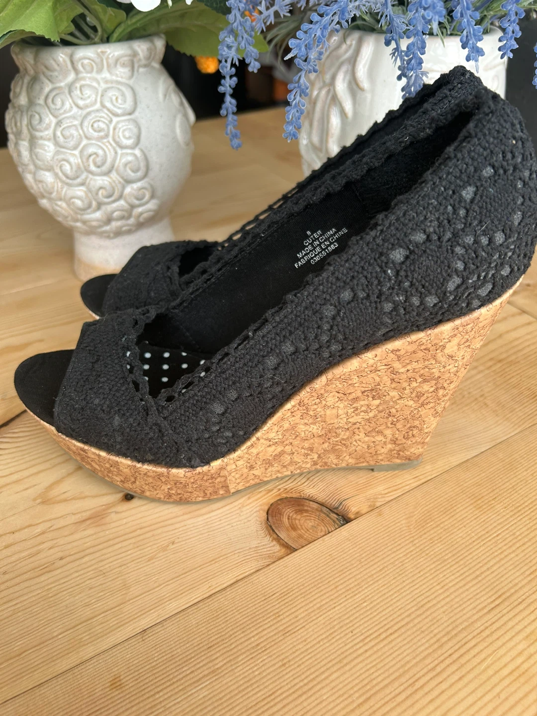 Black Espadrille Wedge Heels Size 8 - photo 3