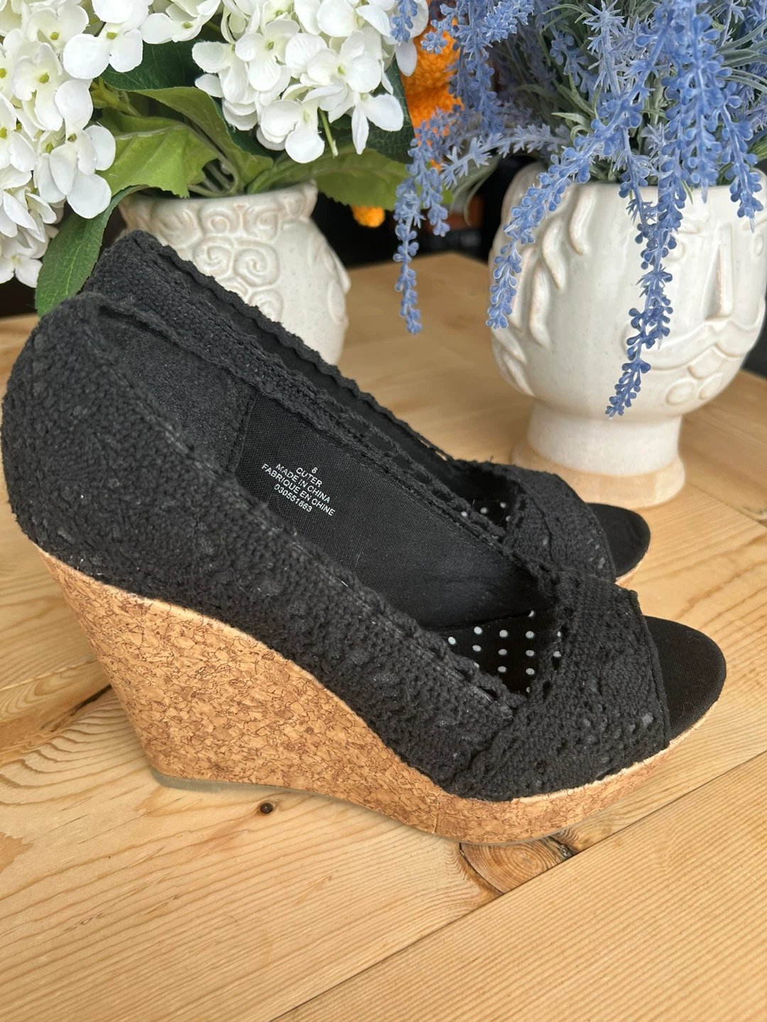 Black Espadrille Wedge Heels Size 8 - photo 2